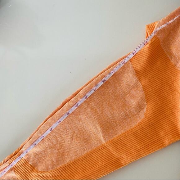 NEW Neon Orange Gold Colorblock Stripe Cutout Ribbed Knit High Rise Leggings L - Picture 8 of 13